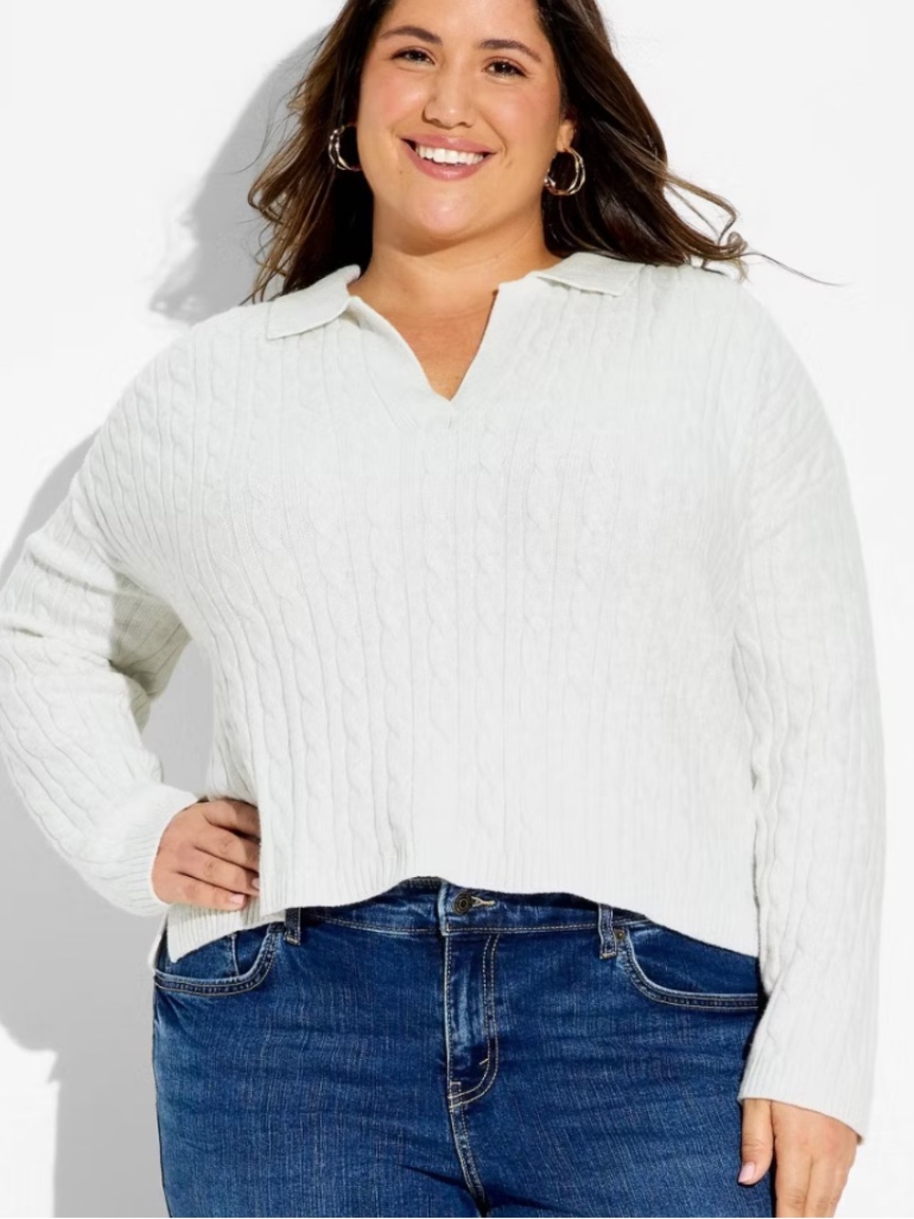 Wild Fable White V‑Notch Polo Collar Pullover Sweater